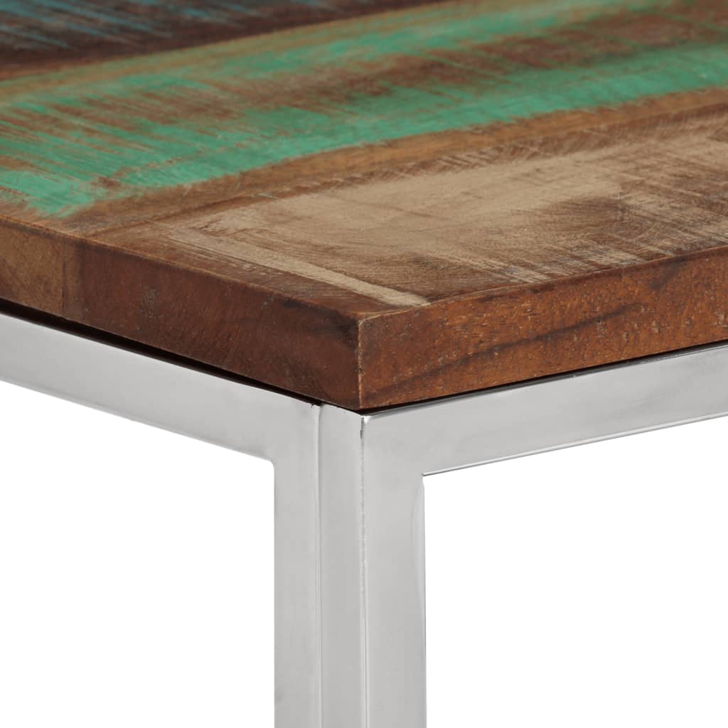 Mesa Consola Acero Inoxidable Madera Maciza Reciclada Plateada_2
