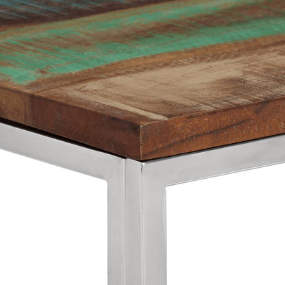 Mesa Consola Acero Inoxidable Madera Maciza Reciclada Plateada_2