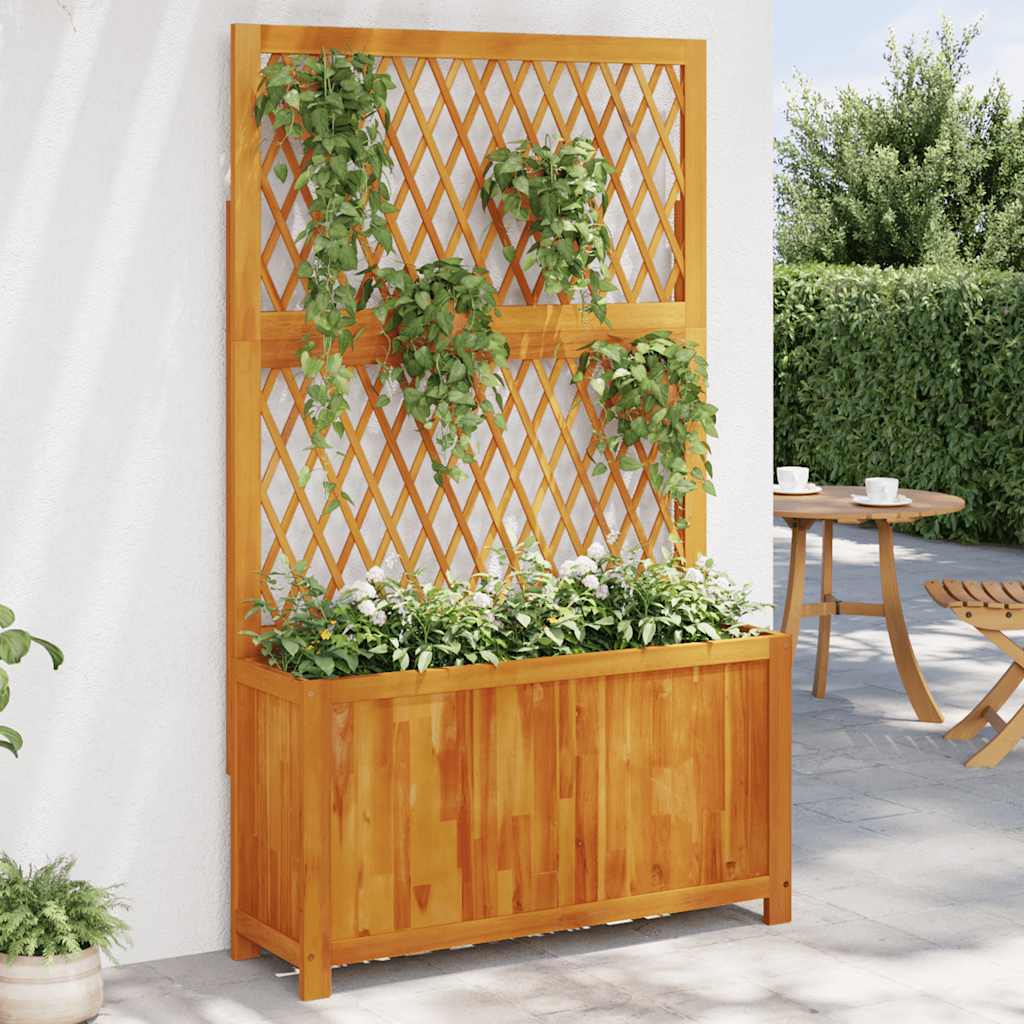 Jardinera Con Enrejado Y Estante Acacia Maciza 100x32x165 Cm_1