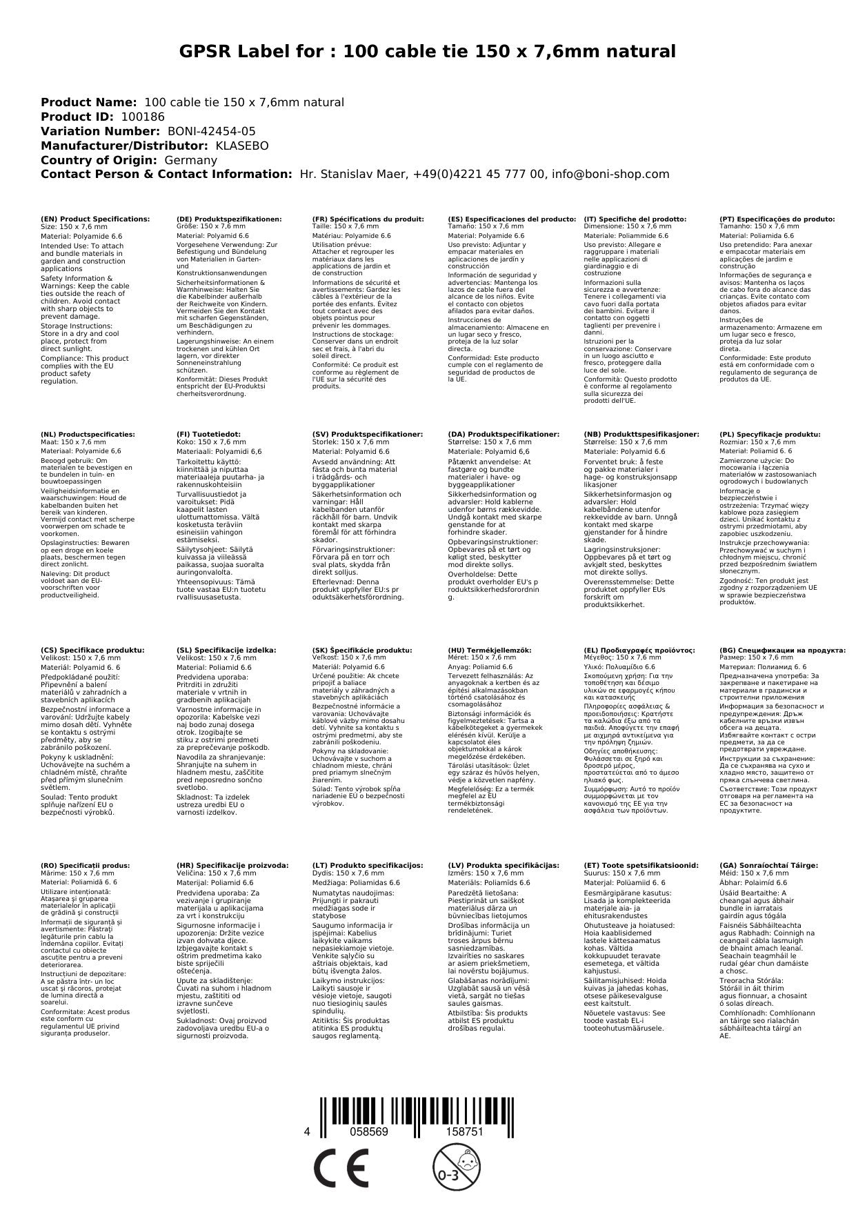 100 Bridas Reutilizables 150 X 7,6mm