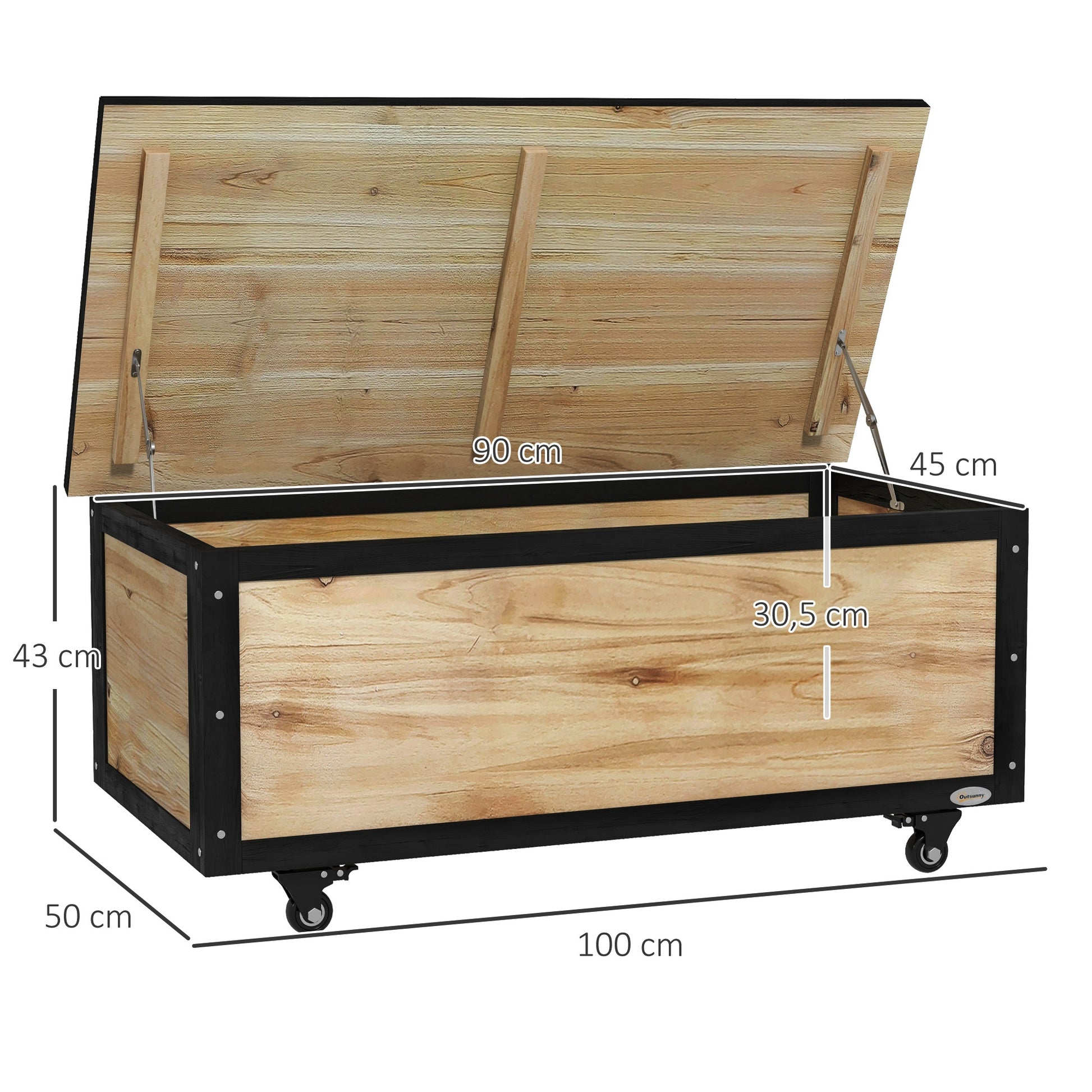 Outsunny Baúl De Exterior Con 4 Ruedas 100x50x43 Cm Natural Y Negro_2