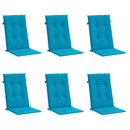 Vidaxl Cojín Silla De Jardín Respaldo Alto 6 Uds Tela Azul 120x50x3 Cm_0