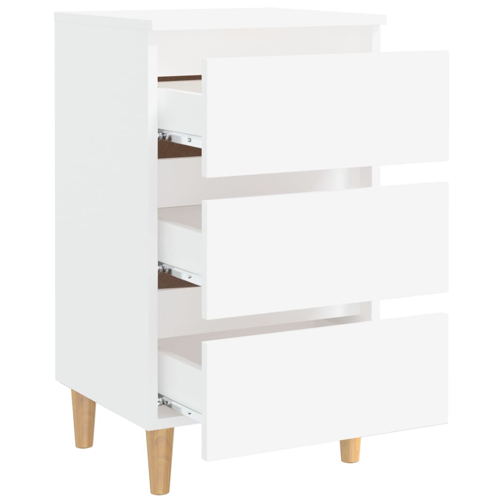 Mesitas De Noche 2 Uds Patas Madera Maciza Blanco 40x35x69 Cm_3
