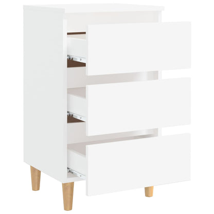 Mesitas De Noche 2 Uds Patas Madera Maciza Blanco 40x35x69 Cm_3