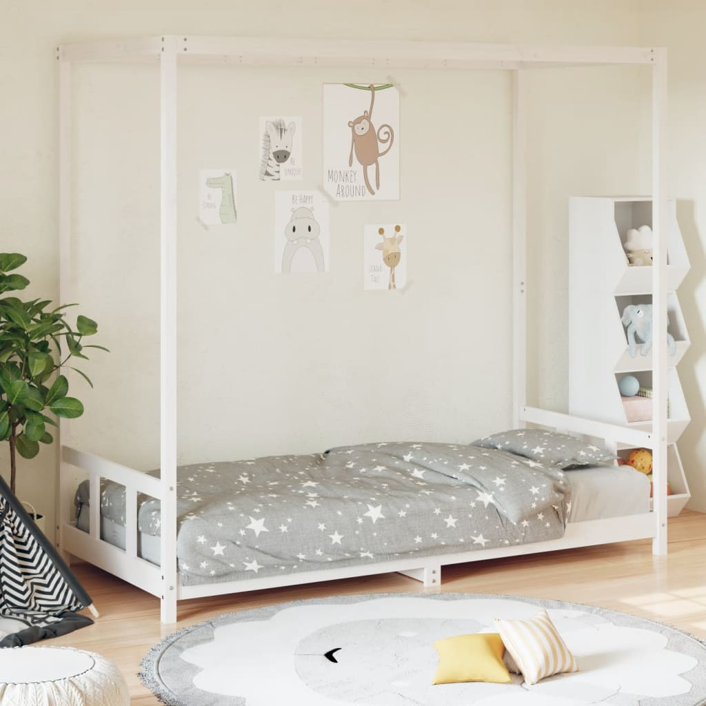 Estructura De Cama Para Niños Madera De Pino Blanco 90x200 Cm / Vetonek_0