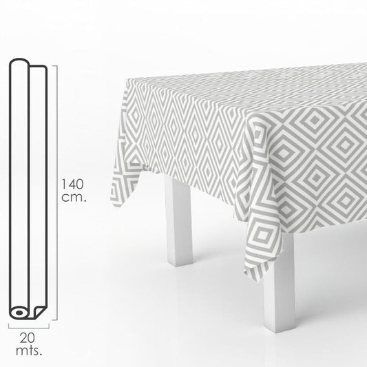 Mantel Hule Rectangular Rombos Grises. Impermeable Antimanchas Pvc 140 Cm. X 20 Metros. Rollo Recortable. Interior Y Exterior_0