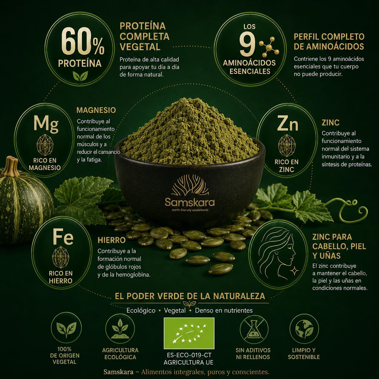 Proteína De Calabaza Tostada Bio - 500g | Proteína Vegetal Ecológica Vegana Para Batidos Y Repostería_5