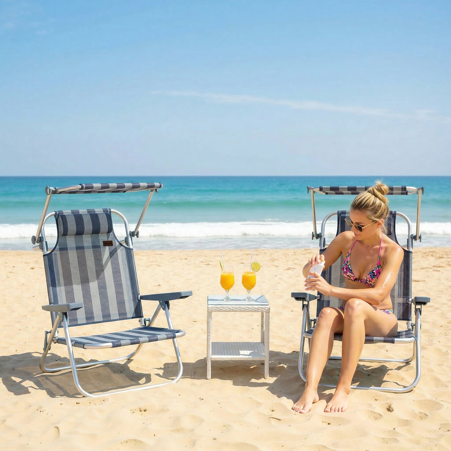 Outsunny Pack De 2 Sillas De Playa Plegables Con Dosel Ajustable_1