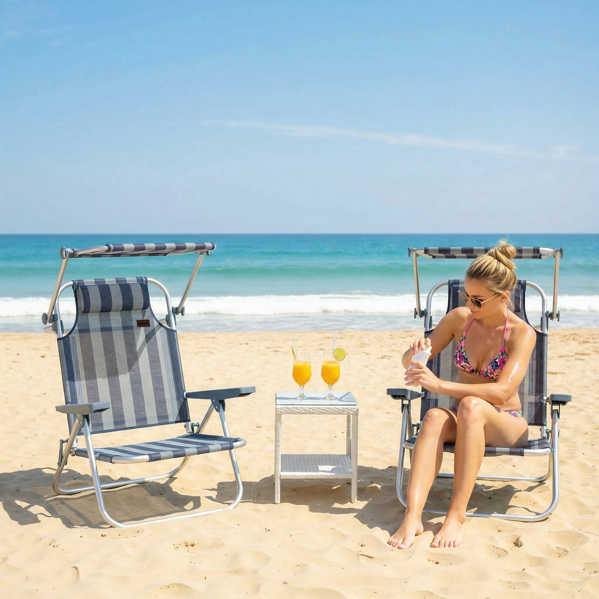 Outsunny Pack De 2 Sillas De Playa Plegables Con Dosel Ajustable_1