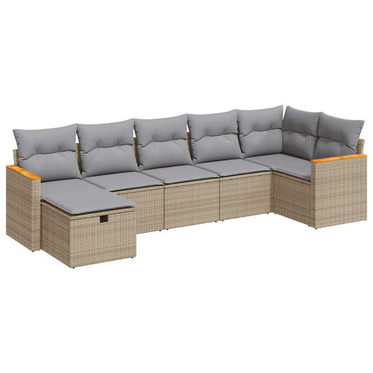 Set Sofás De Jardín 7 Piezas Y Cojines Ratán Sintético Beige / Vetonek_0