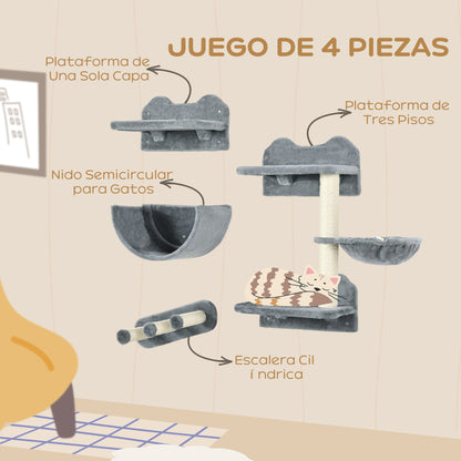 Pawhut Estante De Escalada Para Gatos De Pared Con Hamaca Nido Plataformas Gris_4