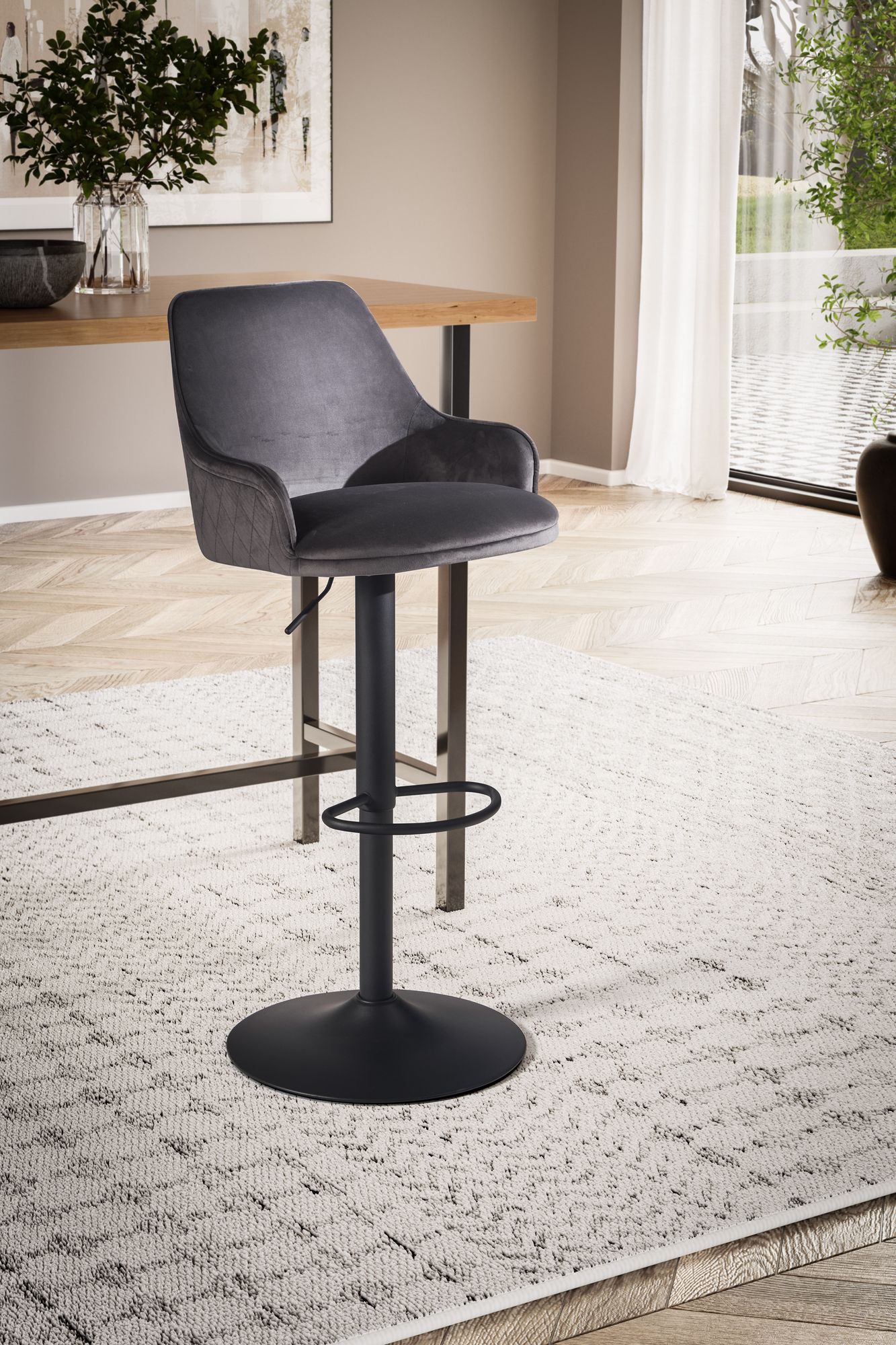 Taburete De Bar, Terciopelo Gris Con Respaldo 86 - 106 Cm_2