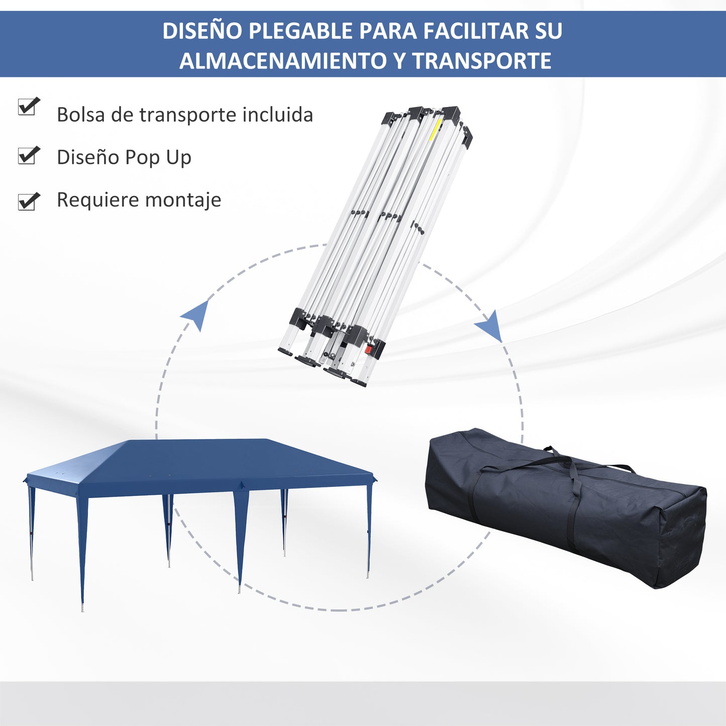 Outsunny Carpa Plegable 6x3 M Con Altura Ajustable Anti-uv Azul_3
