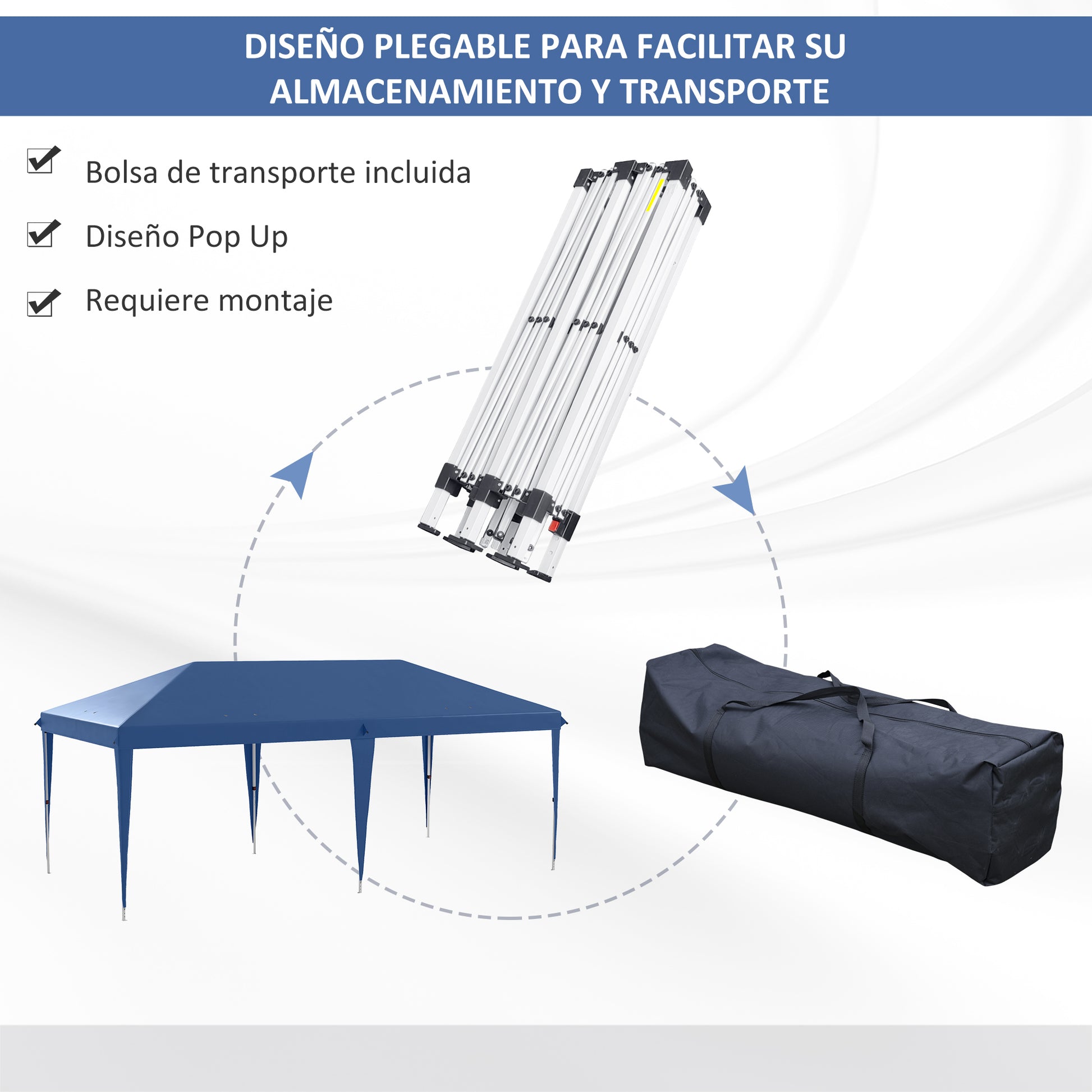 Outsunny Carpa Plegable 6x3 M Con Altura Ajustable Anti-uv Azul_3