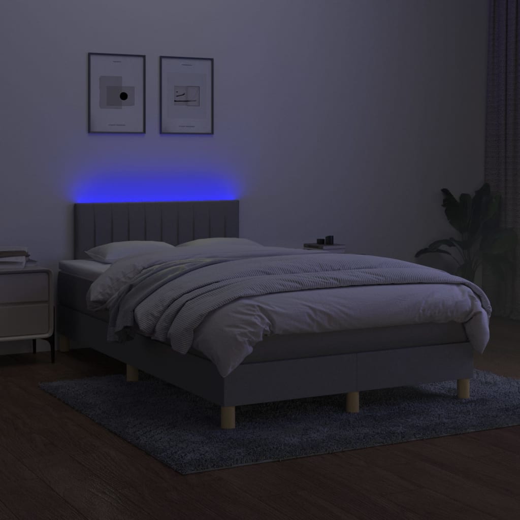 Cama Box Spring Con Colchón Tela Y Led Gris Claro 120x200 Cm / Vetonek_0