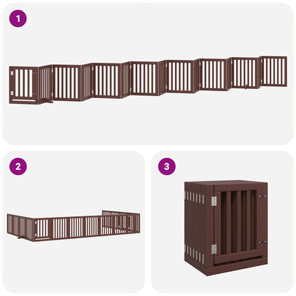 Vidaxl Puerta De Perros Plegable 15 Paneles Madera Álamo Marrón 750 Cm_3