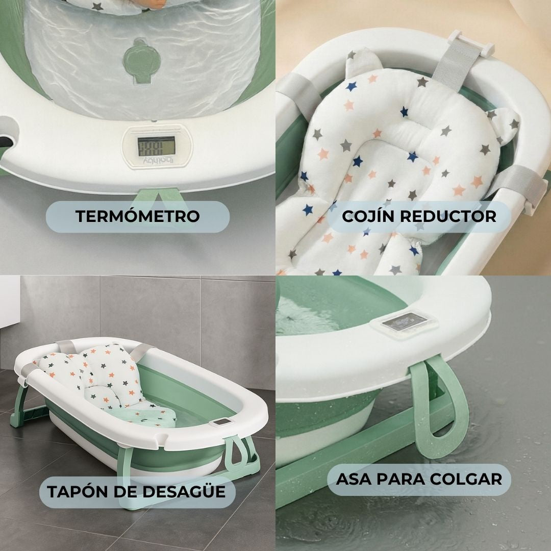 Bathby Bañera Plegable Verde Para Bebés, Cojín Reductor, Termómetro, Patas Antideslizantes (verde Pastel)_3