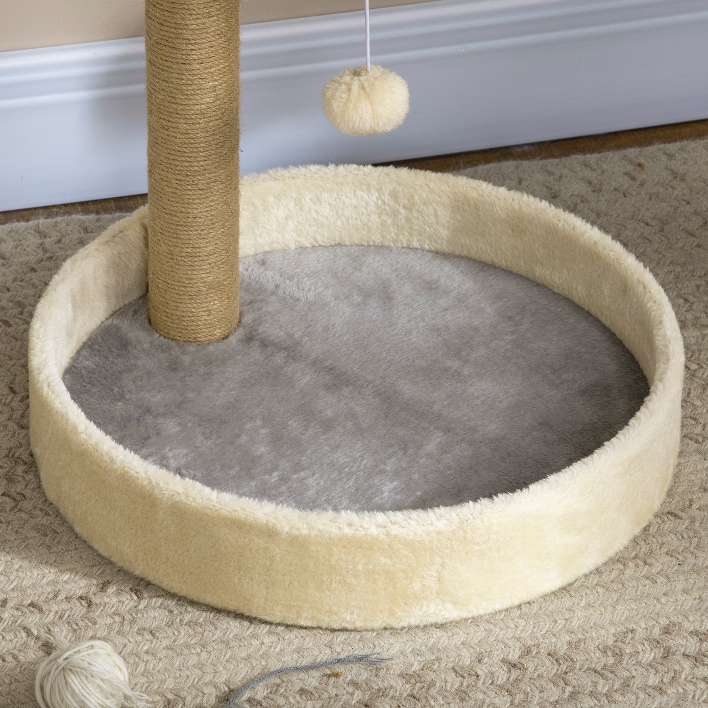 Pawhut Árbol Rascador Para Gatos Altura 44 Cm Con 2 Camas Poste Yute Gris Claro_4