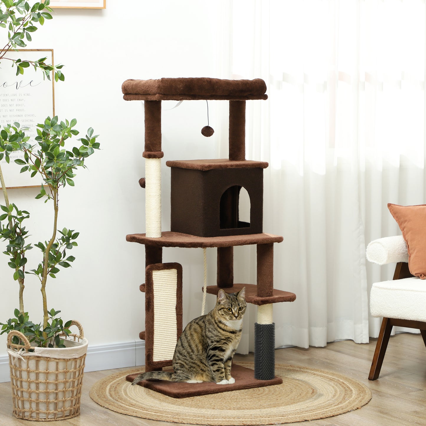 Pawhut Árbol Rascador Para Gatos Grande Altura 132 Cm Marrón_1
