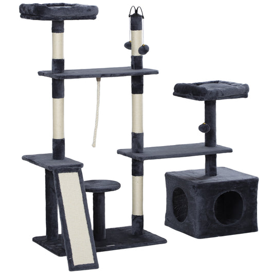 Pawhut Árbol Rascador Para Gatos 134 Cm Con Nidos Plataformas Gris Oscuro_0