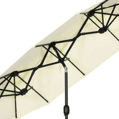Outsunny Sombrilla Doble Con Luces Led 280x146x227 Cm Inclinación De 45° Beige_4