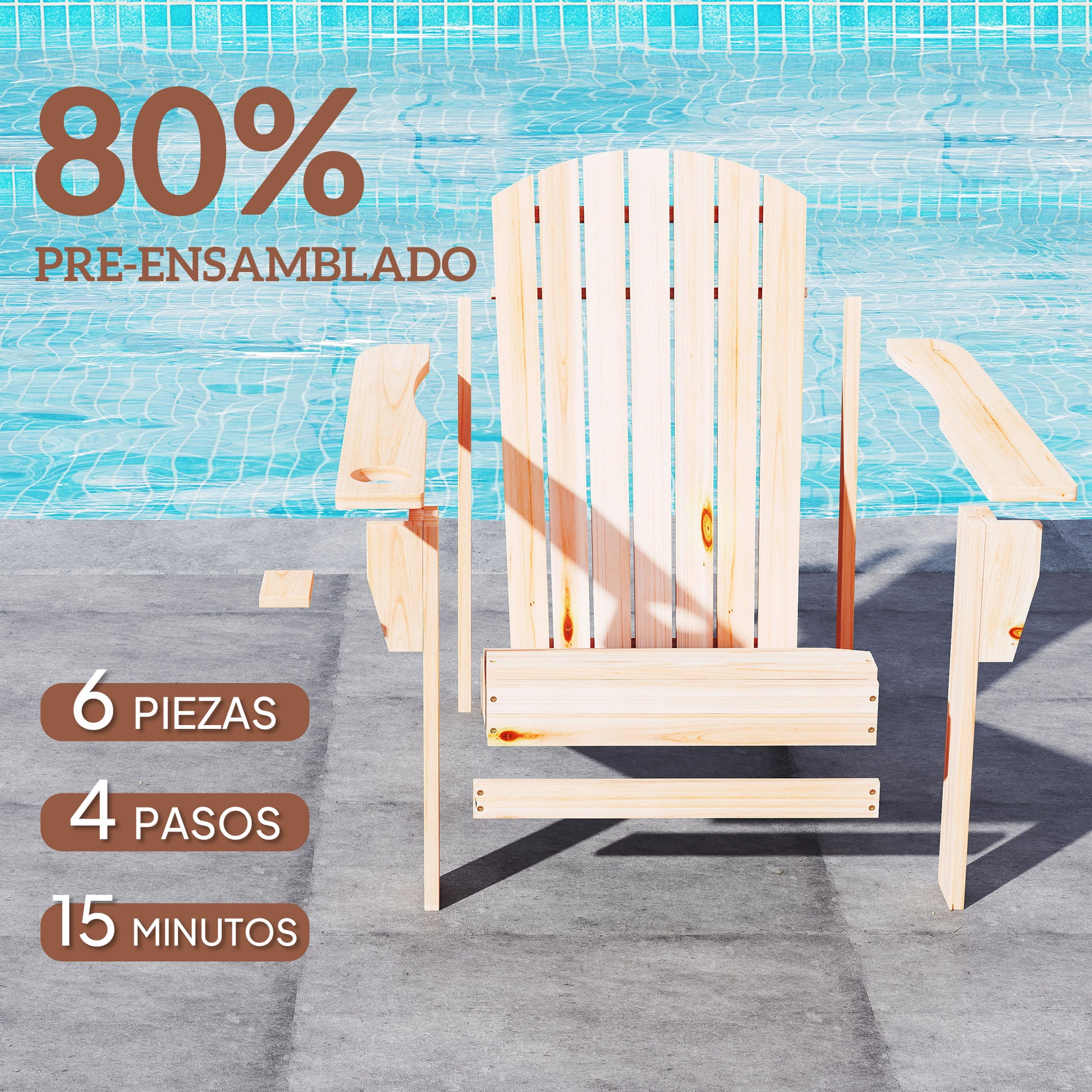 Outsunny Silla Adirondack Jardín De Madera Con Reposabrazos 72x95x93 Cm Natural_4