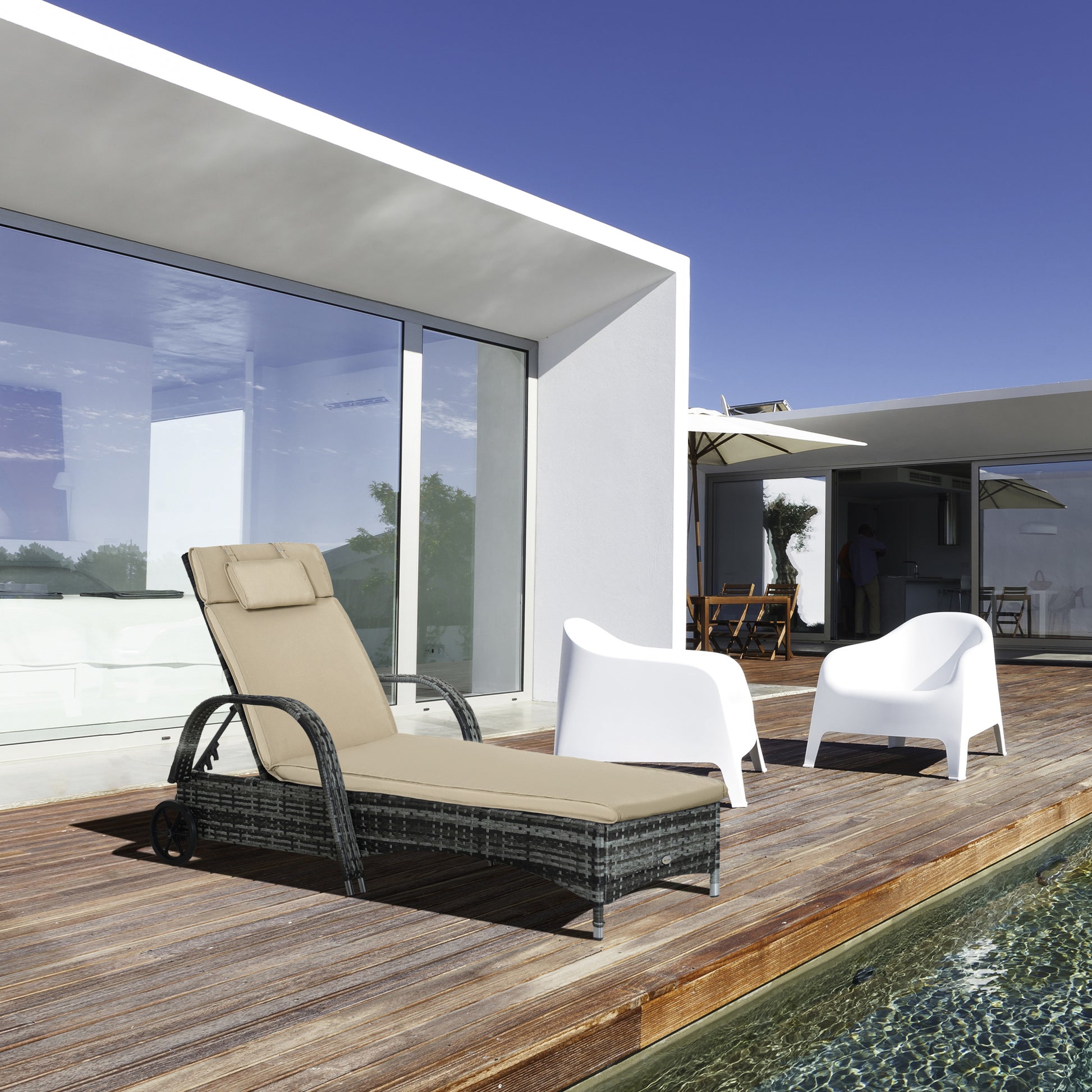 Outsunny Cojín Tumbona Exterior 198x53x5cm Desenfundable Con Reposacabezas Beige_1