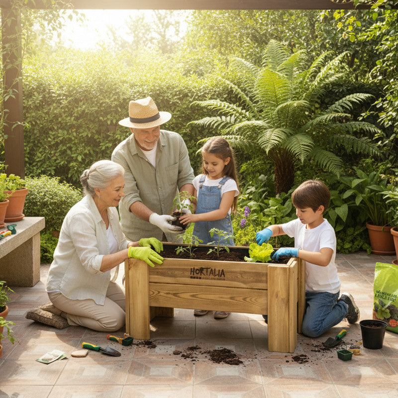 Mesa De Cultivo Elevada De Madera Tratada 80x40x40 Cm Gardenbrico S40 Hortalia_1