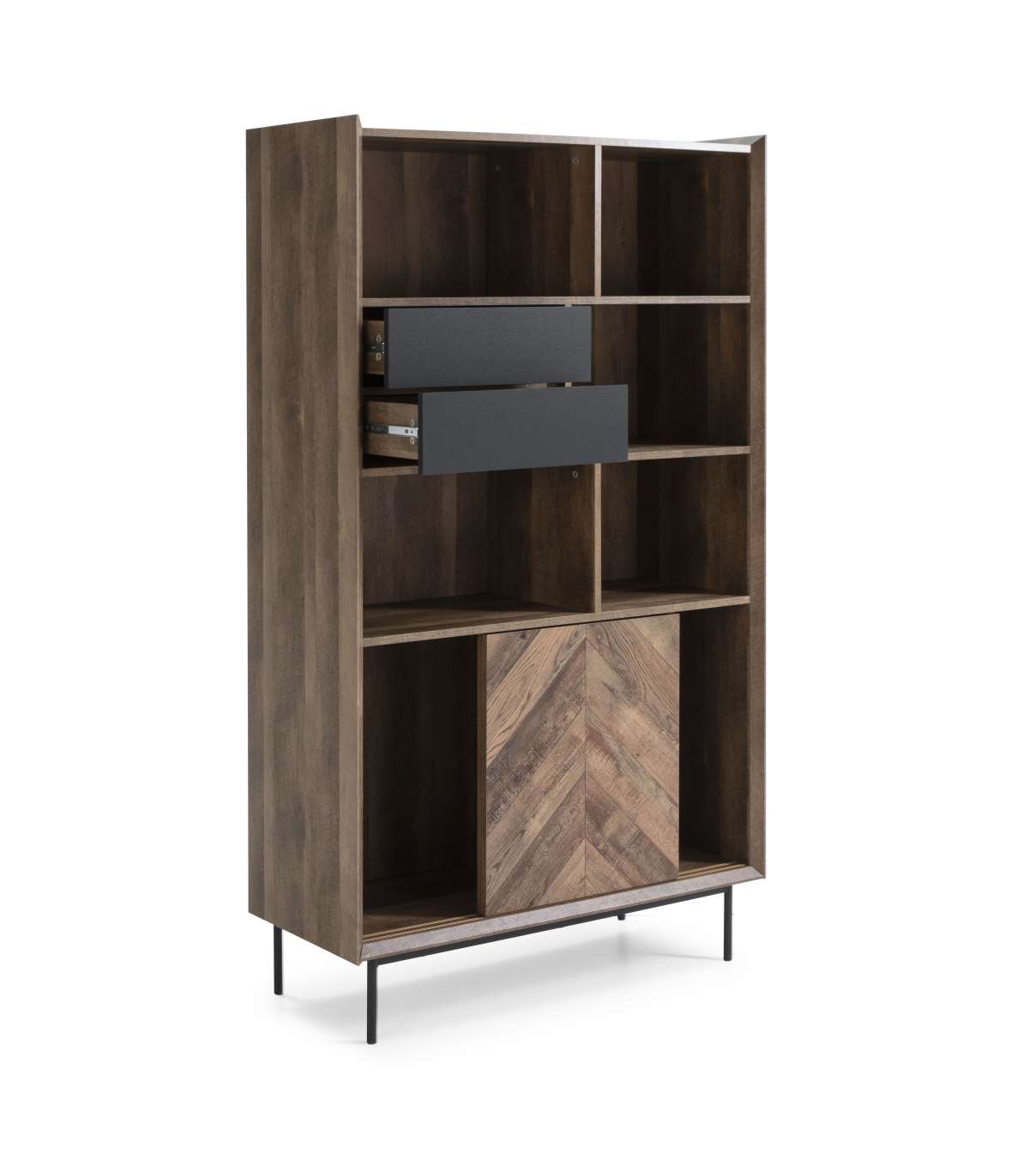 Librería Para Comedor Modelo Cat 2 Puertas 2 Cajones Acabado Roble-negro, 39cm(ancho) 173cm(alto) 98cm (largo)_2