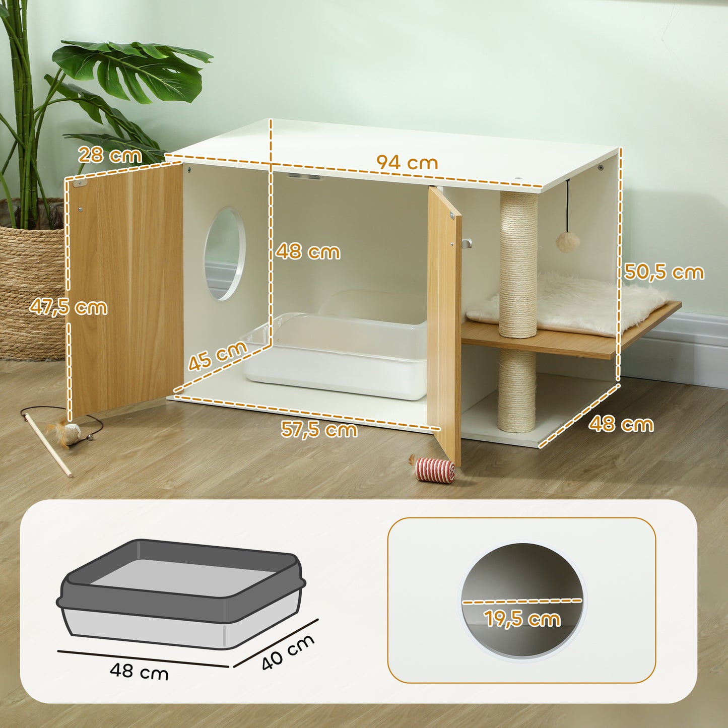 Pawhut Mueble Arenero Para Gatos 3 En 1 Con Puertas Centro De Juegos Blanco_2