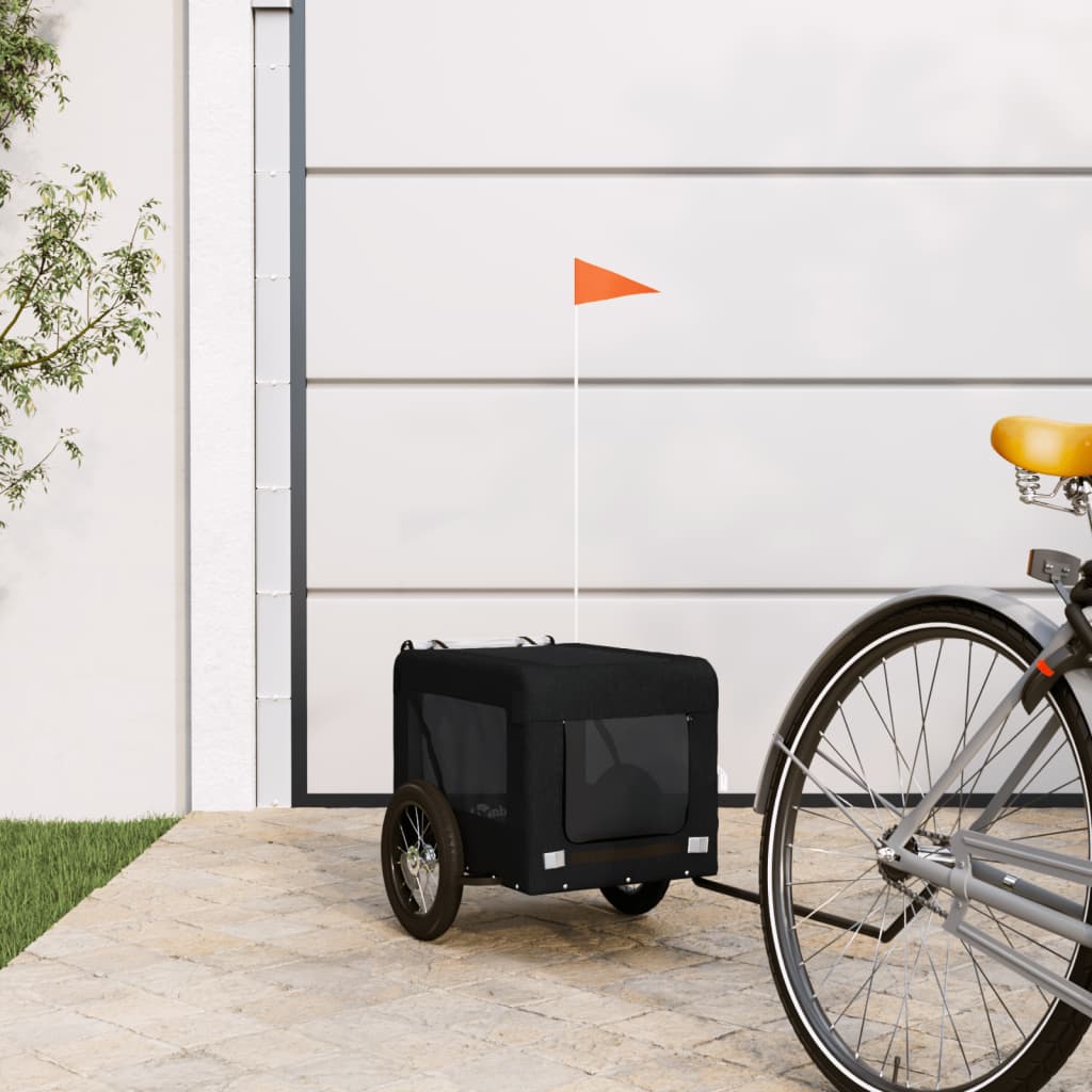 Remolque De Bicicleta Mascotas Hierro Tela Oxford Negro_1