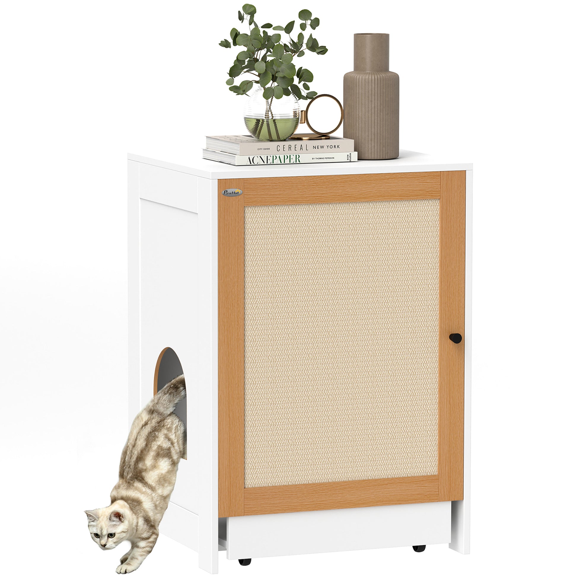 Pawhut Mueble Arenero Para Gatos Con Bandeja Extraíble 57x50x80,5 Cm Blanco_0