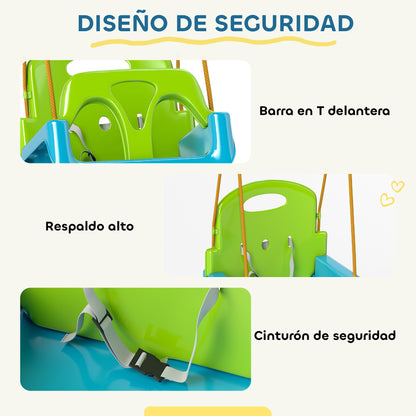 Outsunny Columpio Infantil 3 En 1 Cuerda Ajustable Respaldo Desmontable Verde_5