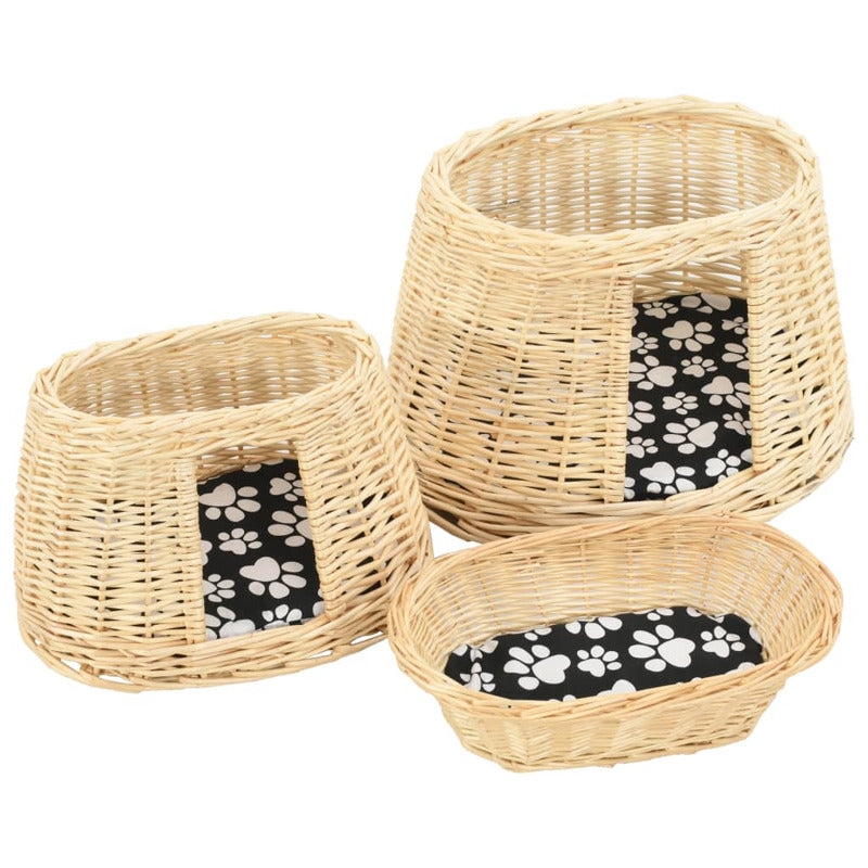 Vidaxl Set Cestas De Gatos 3 Uds. Con Cojines Sauce Natural 47x34x60cm_5