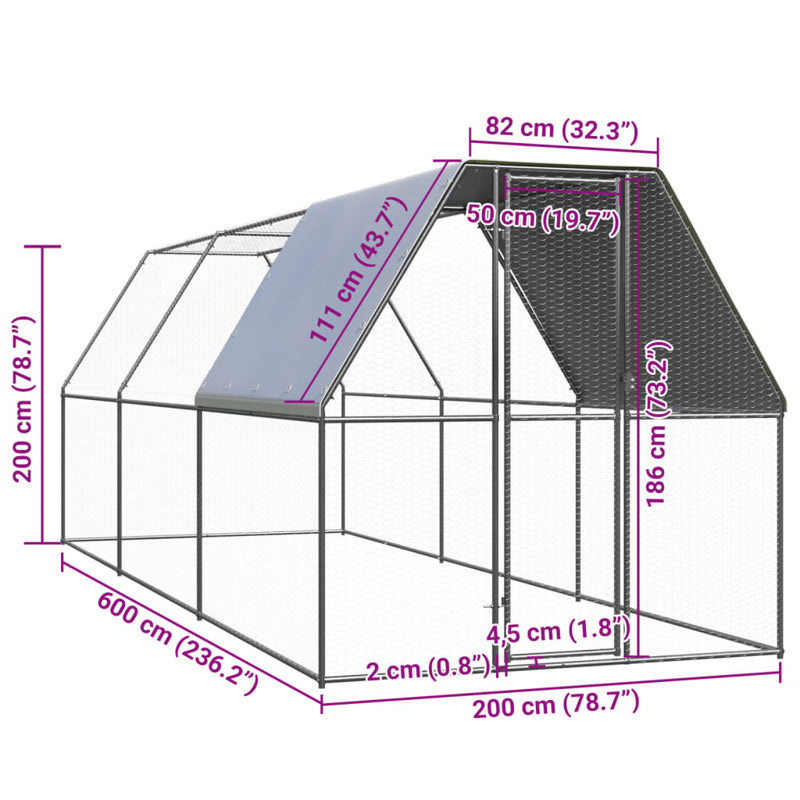 Vidaxl Jaula Gallinero De Acero Galvanizado 2x6x2 M_4