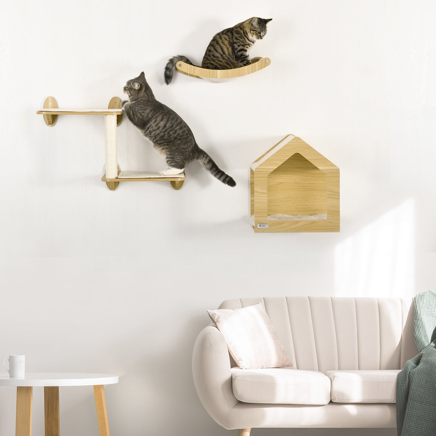 Pawhut Estantes Para Gatos 3 Piezas Con Caseta Hamaca Plataformas Poste De Sisal_1