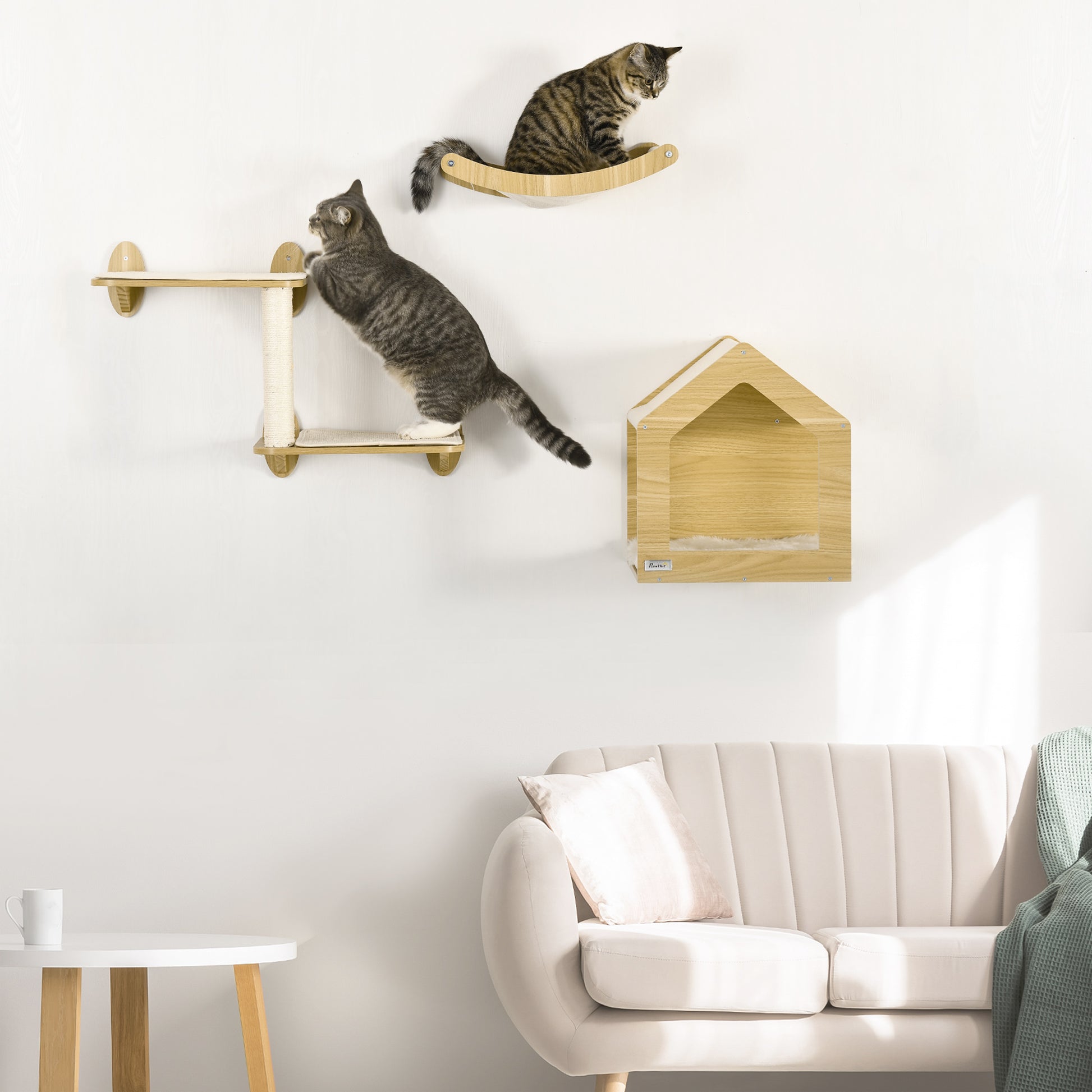 Pawhut Estantes Para Gatos 3 Piezas Con Caseta Hamaca Plataformas Poste De Sisal_1