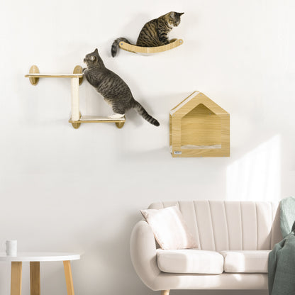 Pawhut Estantes Para Gatos 3 Piezas Con Caseta Hamaca Plataformas Poste De Sisal_1