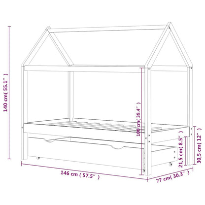 Vidaxl Estructura De Cama Infantil Y Cajón Madera Pino Blanca 70x140cm_2