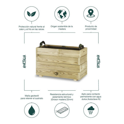 Jardinera Rectangular De Madera Tratada 60x30x40 Cm Ghio Hortalia_4