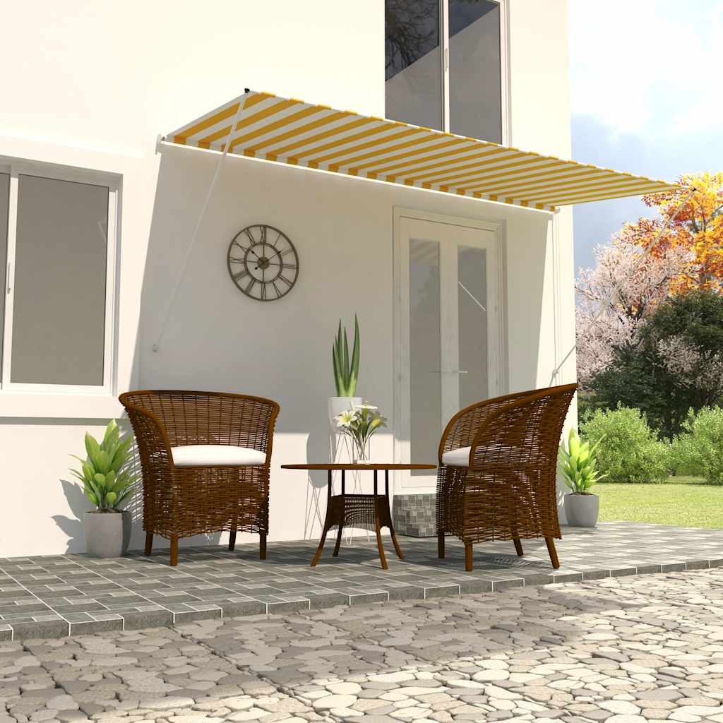 Toldo Retráctil 400x150 Cm Amarillo Y Blanco_1