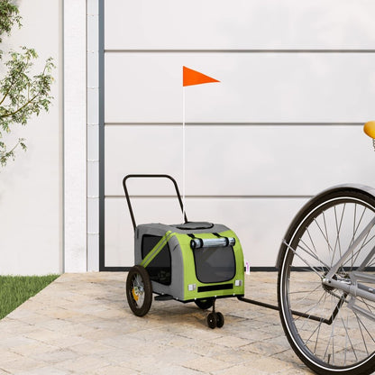 Vidaxl Remolque De Bicicleta Mascotas Hierro Tela Oxford Verde Negro_1