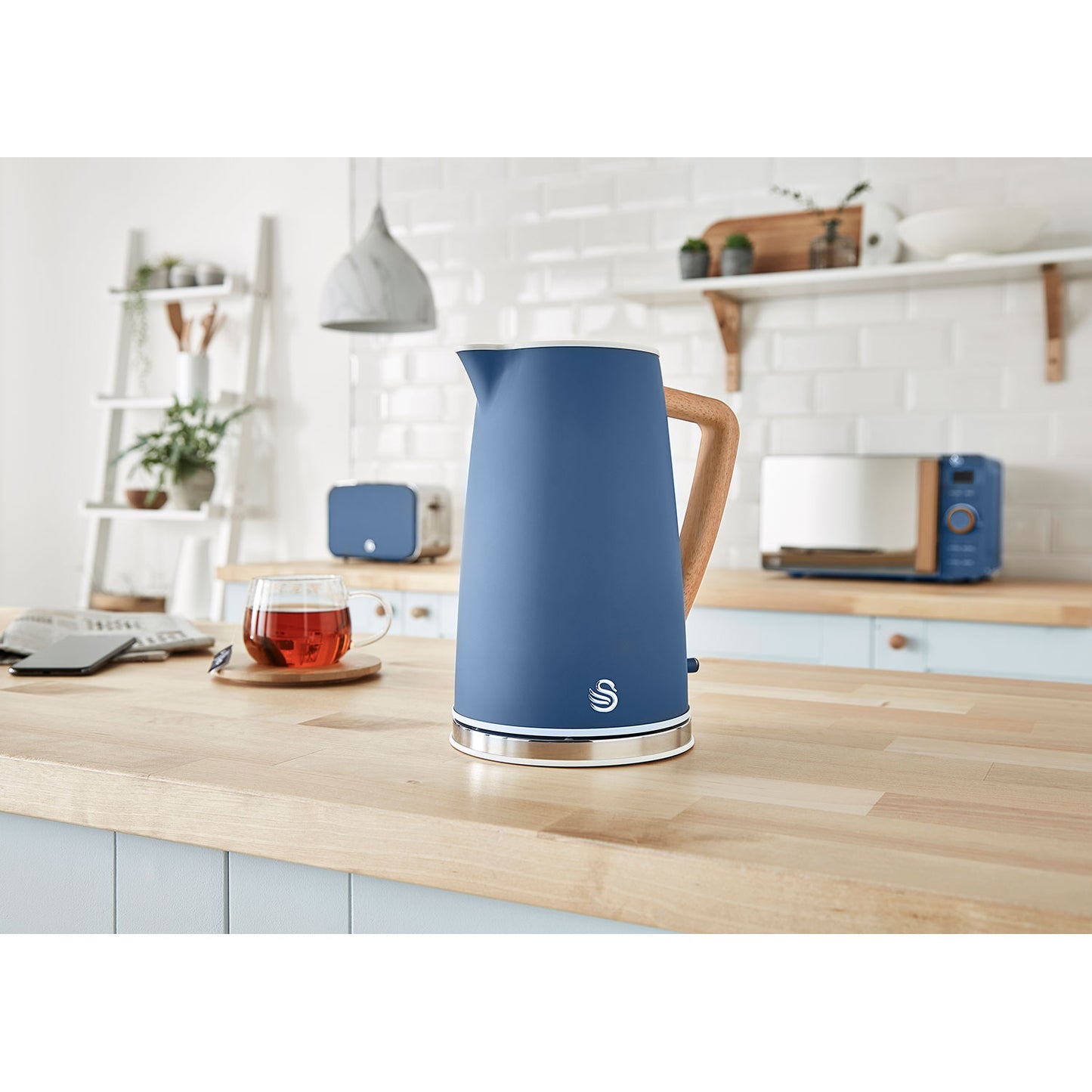 Swan Set Desayuno, Hervidor Agua 1,7 L, Tostadora Ranura Ancha 2 Rebanadas, Diseño Nordic, Stp2090bluneu, Azul 2200w_1