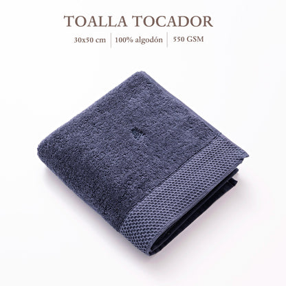 Toalla De Tocador 30x50cm 100% Algodón Azul Navy 550gsm Logo Bordado Scalpers Home_1