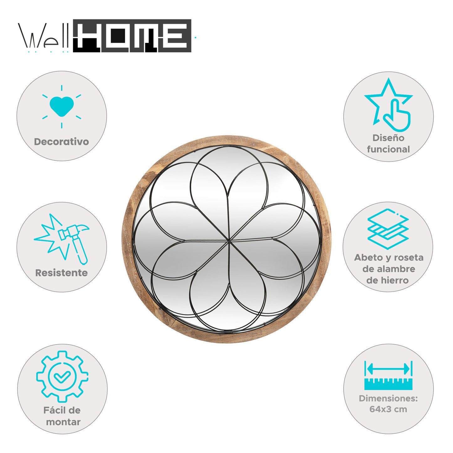 Well Home - Espejo De Roseta De Madera_1