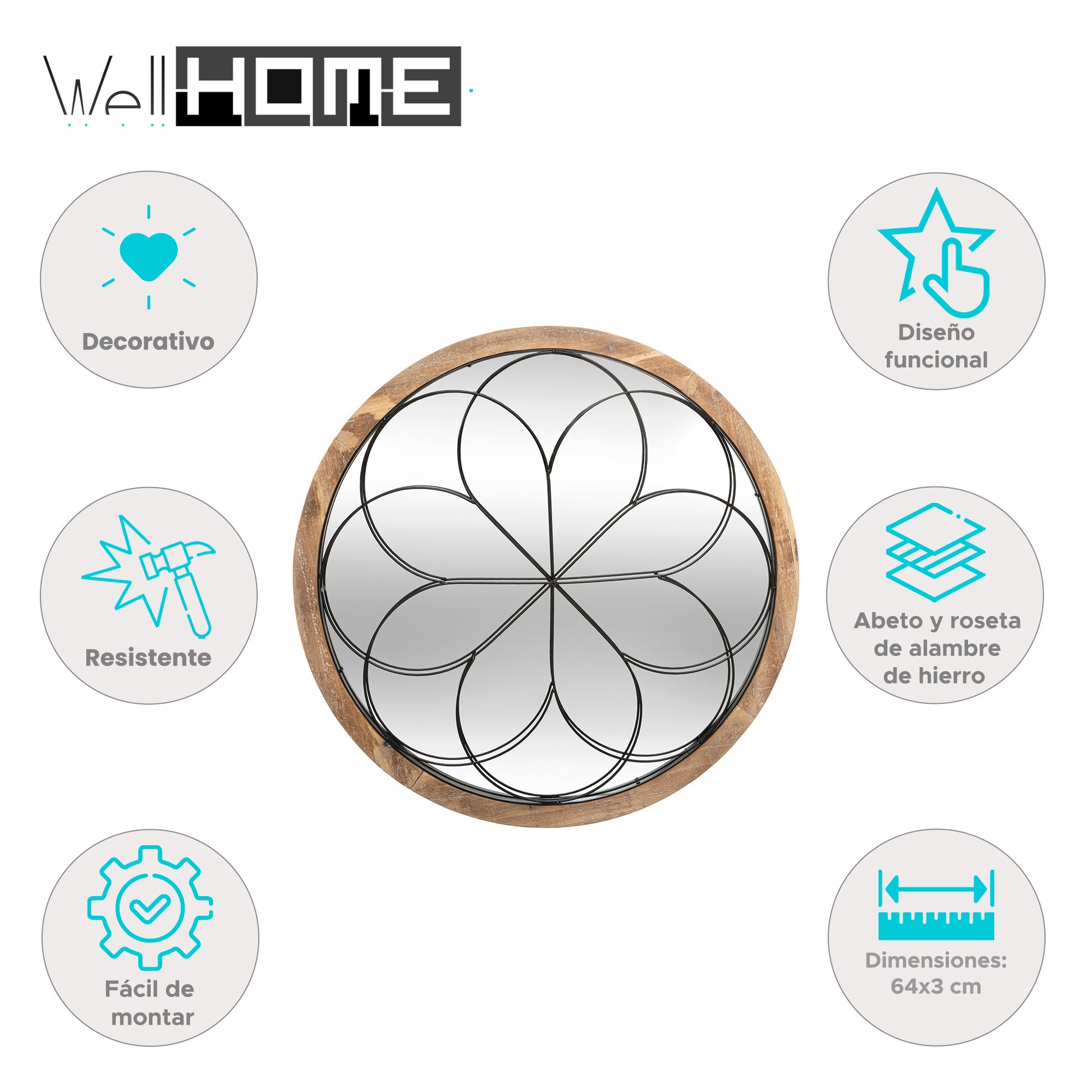 Well Home - Espejo De Roseta De Madera_1