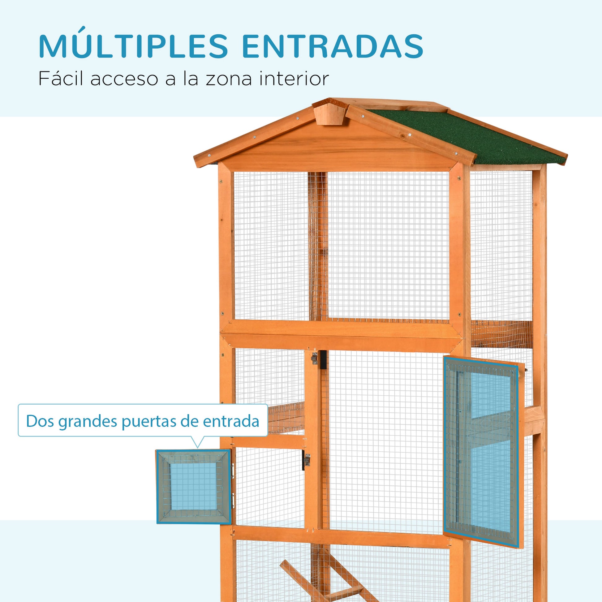 Pawhut Jaula Para Pájaros De Madera Con Bandeja Extraíble Techo Asfáltico_4
