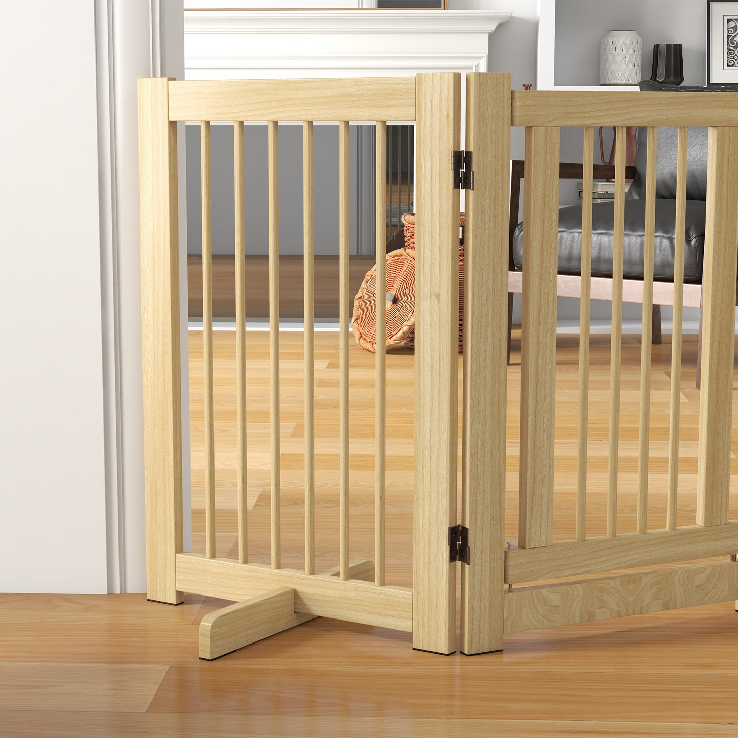 Pawhut Barrera De Seguridad Para Perros De Madera Plegable Con Soporte De Pie_4