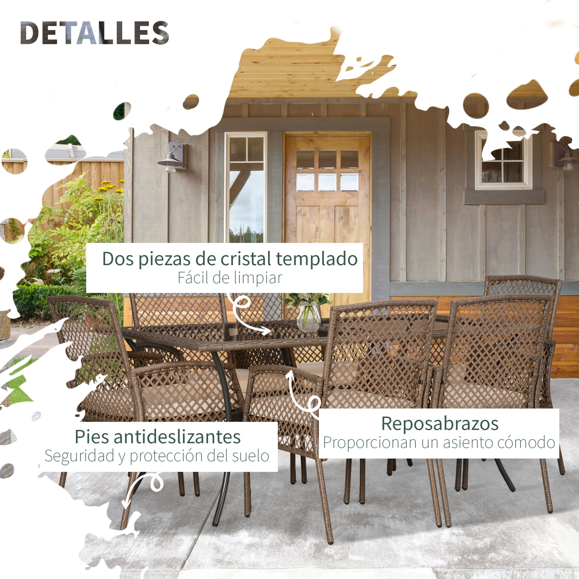 Outsunny Conjunto De Muebles De Jardín De Ratán Incluye 6 Sillas Y Mesa Marrón_5
