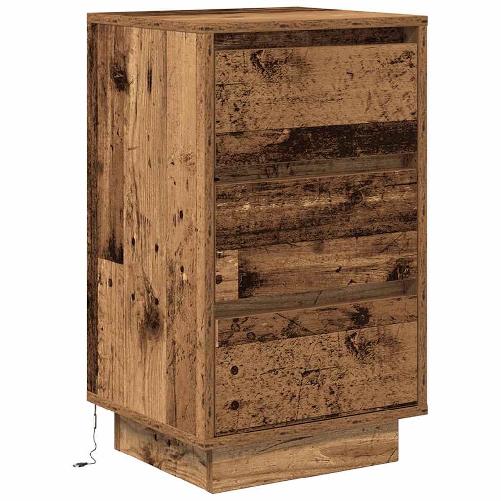 Mesilla De Noche Con Luces Led Madera Vieja 38x34x65 Cm_1